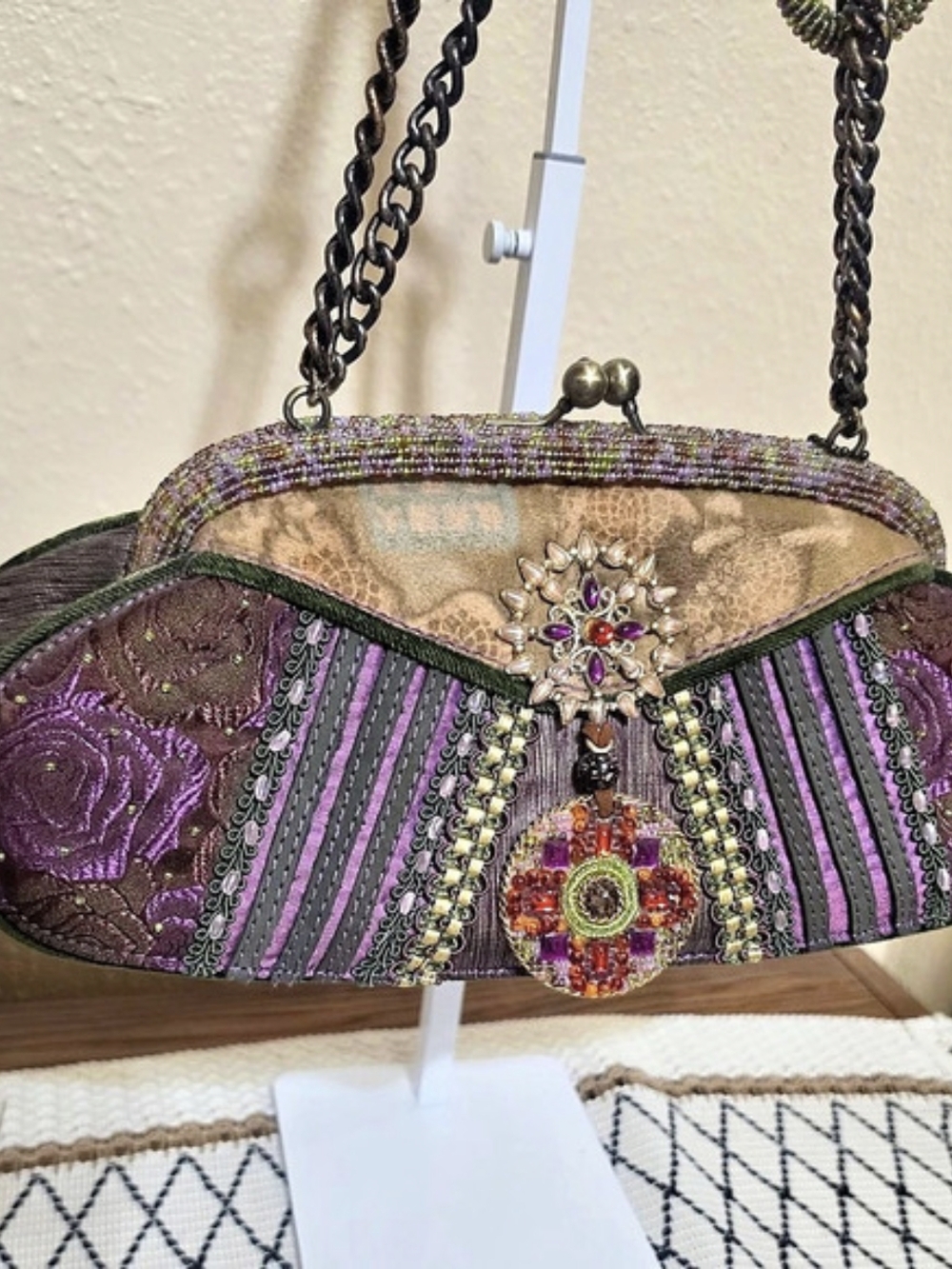 Mary Frances Embellished Floral Frame Clutch in Purple